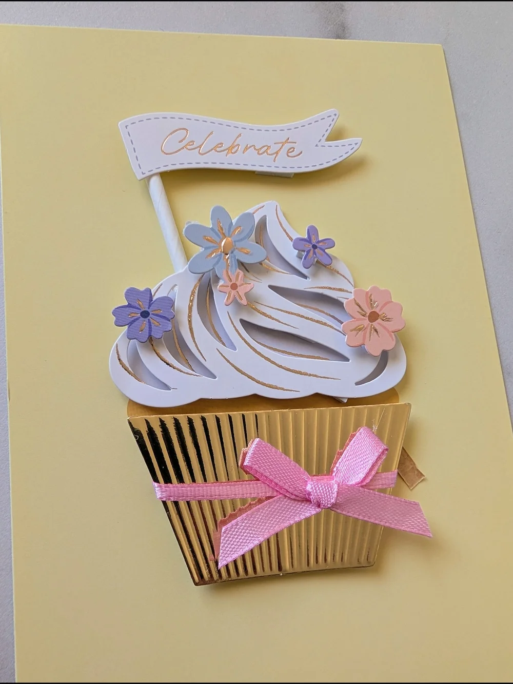Celebrate Cupcake Greeting Card - Yellow & Lavender